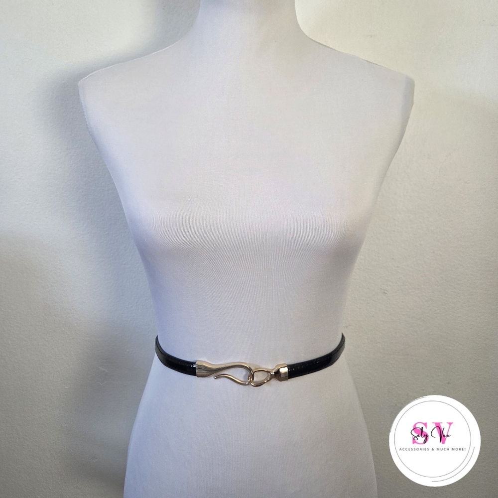 Adjustable Thin Black and Gold Belt